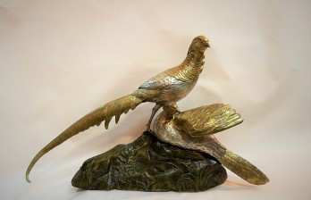 Два золотых фазана бронзовая скульптура Лавров русская бронза 